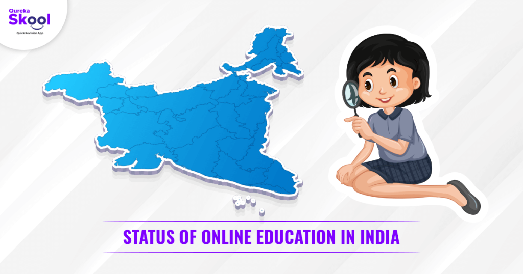 A girl with search glasses looking for the status of online education in India